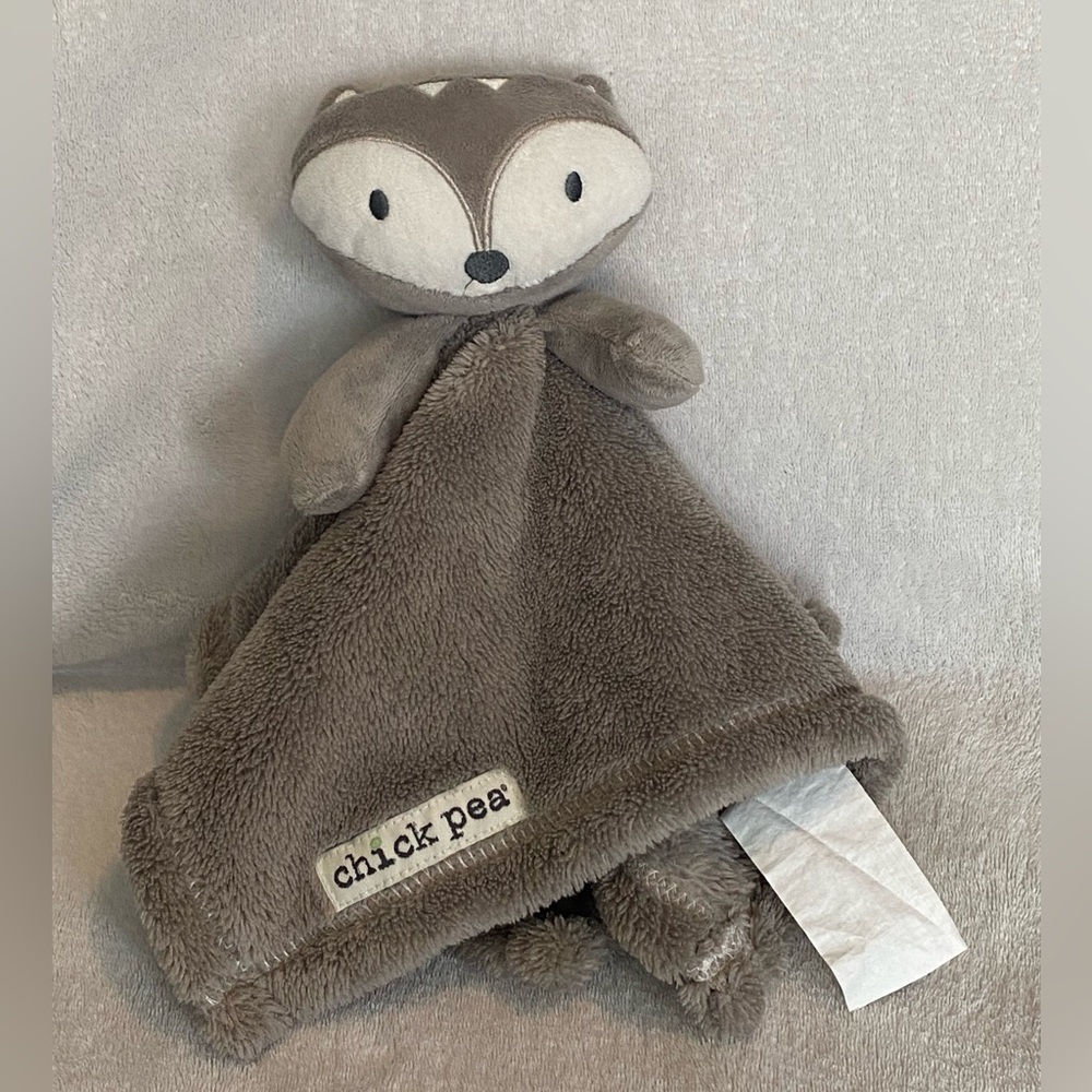 Chick Pea Gray White Fox Lovey Plush Security Baby Blanket 14" X14”